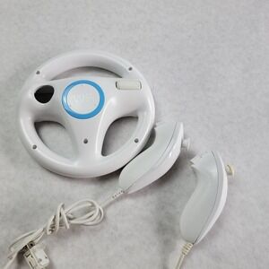 Nintendo Wii Racing Wheel & Nunchuck Controllers White Tested Works Mario Kart